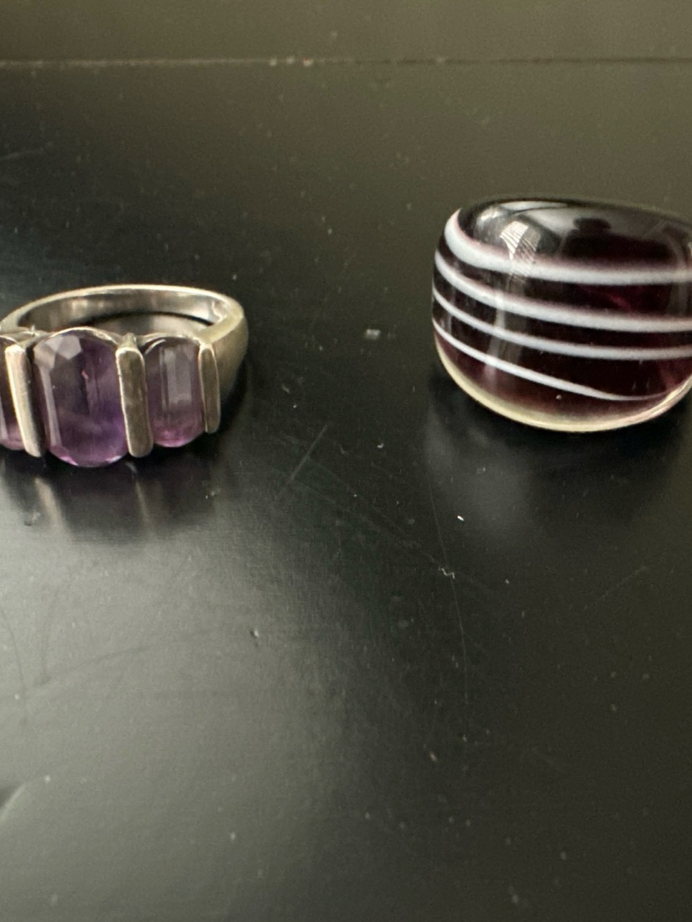 Amethyst sterling Silver Ring - Purple glass Ring